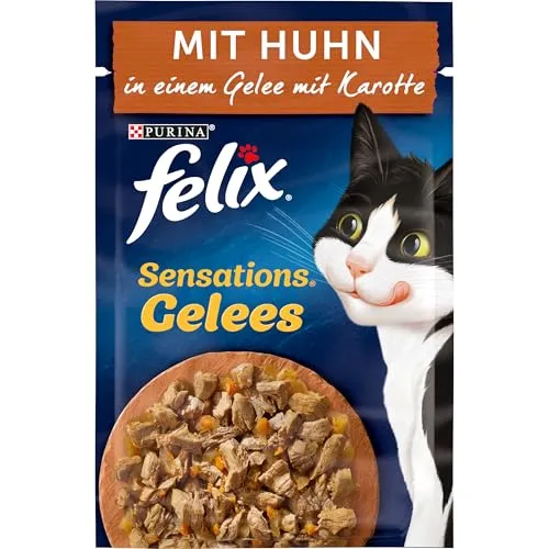 FELIX Sensations Gelees Katzenfutter nass, mit Huhn & Karotte in Gelee, 26er Pack (26 x 85g)
