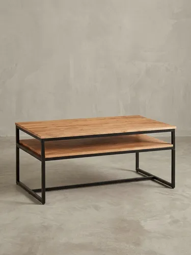 Kadima Design Vintage Industrial Couchtisch aus Akazieholz - Couchtisch im Industrial-Stil mit 2 Ablageflächen und 15 kg Belastbarkeit pro Platte, ideal für modernes Wohnen.