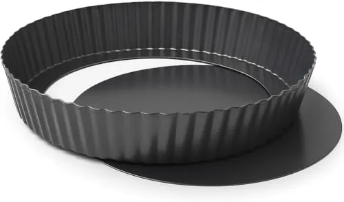 MGE - Extra Hohe Quicheform 32 cm - Tarteform mit Hebeboden aus Karbonstahl - Backform Rund - Tarteform - Quiche Formen mit Hebeboden Antihaftbeschichtung - Obstbodenform - Kuchenform - 32 cm