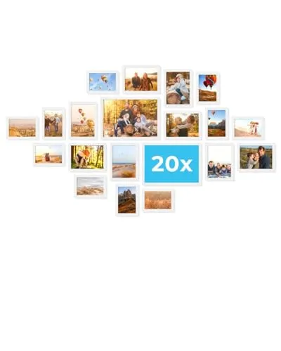 PHOTOLINI Bilderrahmen Set in Weiß für kreative Wandgestaltung - Stylisches 20-teiliges Bilderrahmen Set aus MDF in Weiß. Ideal zum Aufhängen und Aufstellen, umfasst 10x 10x15 cm, 8x 13x18 cm und 2x A4/21x30 cm. Bruchsicheres Acrylglas schützt Ihre Bilder und sorgt für eine einfache Motivwechsel. Perfekt für Ihr Zuhause!