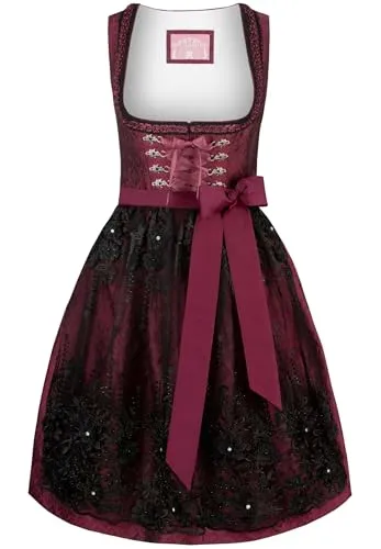 Stockerpoint Dirndl Sanja rot 38 - Trachtenmode: Stilvolles bordeaux Dirndl aus 100% Polyester, ideal für festliche Anlässe, pflegeleicht bei 30° Schonwäsche.