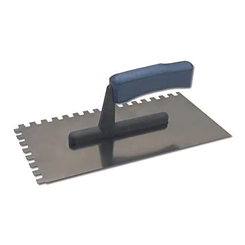 DEWEPRO Zahnkelle 8 x 8 mm CLASSIC aus Edelstahl, gezahnt, Glättekelle 270 x 130 mm, säurebeständig und rostfrei, mit ergonomischem Holzgriff zum Auftragen von Fliesenkleber und Mörtel