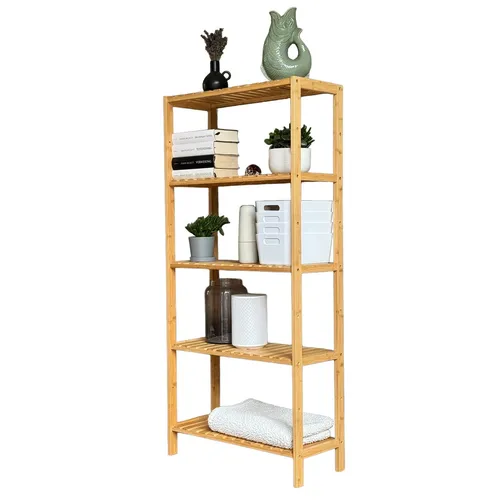 Grafner Badregal aus Bambus, 5 Etagen - Eckregal aus stabilem Bambus, 131 x 60 x 26 cm, bis 50 kg belastbar – ideal für jede Nische, mit warmen Naturfarben und höhenverstellbaren Ablagen für vielseitige Nutzung.