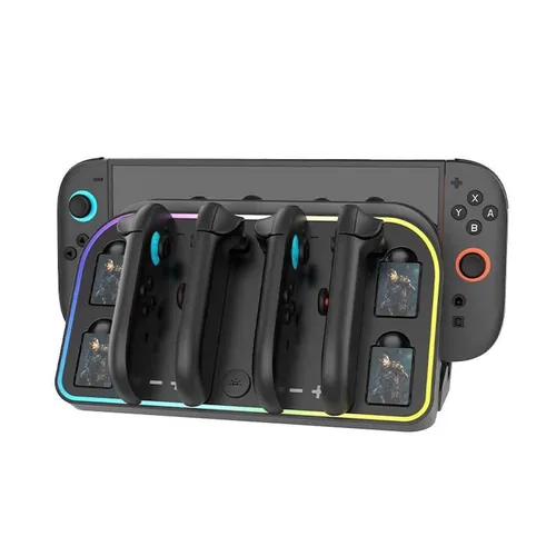 Joy-Con Wandladestation für Nintendo Switch 2 mit RGB Beleuchtung - Praktische Wandladestation für Nintendo Switch 2. Mit RGB Beleuchtung und kompaktem Design sorgt sie für eine stylische Aufbewahrung und gleichzeitige Ladung Ihrer Joy-Con Controller.