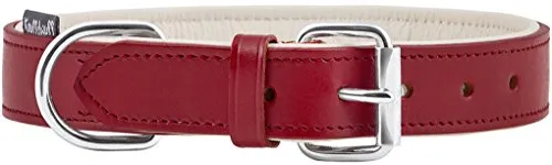 Knuffelwuff 13958-018 Weiches Lederhalsband, Hundehalsband Basic Plus, rot
