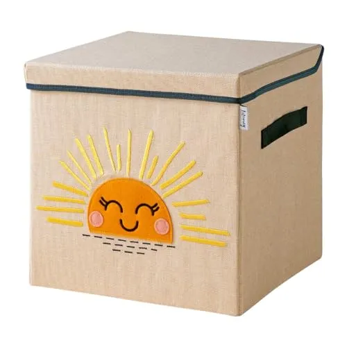 LIFENEY Aufbewahrungsbox mit Deckel und Sonne - Faltbox für das Kinderzimmer, bietet viel Stauraum und ist kompatibel mit Kallax-Regalen. Robuste, pflegeleichte Materialien machen sie ideal für Spielzeug und Bastelsachen.