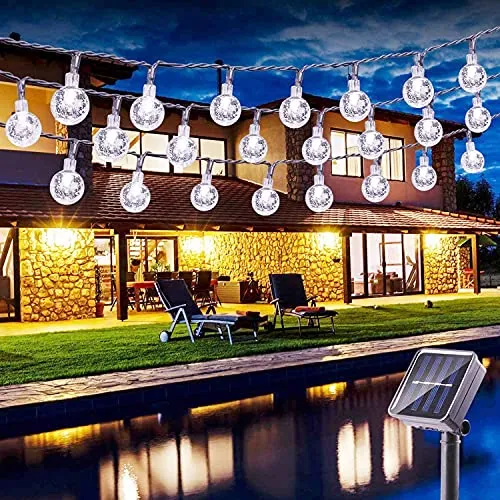 BrizLabs Solar Lichterkette Außen 30 LED Kugeln Kristall Lichterkette 4.5M 8 Modi Außenlichterkette Wasserdicht Kristallbälle Beleuchtung für Garten Terrasse Bäume Hof Haus Party Deko, Kaltweiss