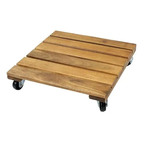 Trend Line Pflanzenroller Akazie braun 30x30 cm Blumenroller Rollbrett rund