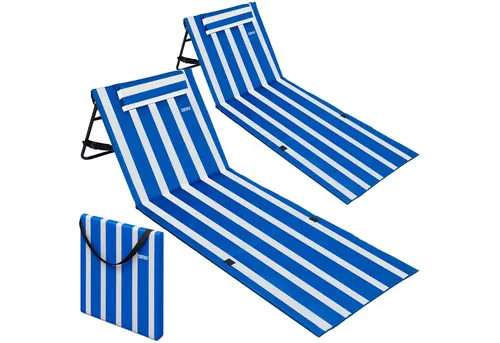 DETEX® 2X Strandmatte mit Rückenlehne - Gepolstert & Klappbar - Camping-Möbel für entspannte Stunden am Strand oder im Garten. Mit verstellbarer Rückenlehne und gepolstertem Kopfteil für höchsten Komfort. Ideal für Picknick und Freizeit.