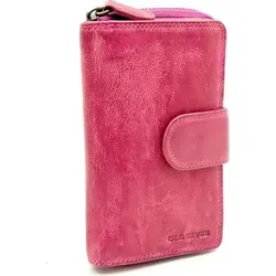 Echte Lederbörse Hell Fuchsia Pink mit Reißverschluss