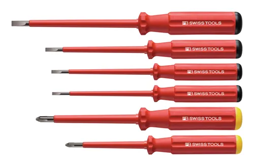 PB Swiss Tools Schraubendreher-Satz VDE 6-teilig Schlitz/PH - Schraubendreher-Satz für sichere Elektroarbeiten, isolierte Griffe für optimalen Schutz, ideal für Profis und Heimwerker.
