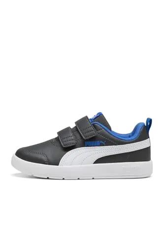 Puma Courtflex V3 V PS - Dusky Gray/Puma White/Mountain Blue (Größe 13) - Sneaker für aktive Kinder (4-8 Jahre) mit umweltfreundlichem Obermaterial aus 30 % recycelten Materialien, ideal für Spielplatz und Garten.