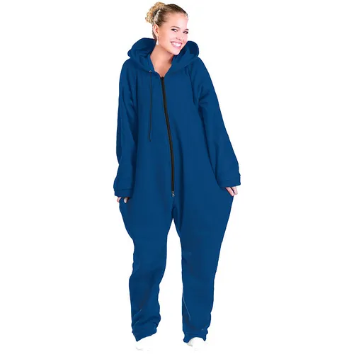 Produktbild PEARL Ganzkörper Schlafanzug: Jumpsuit aus flauschigem Fleece, blau, Größe XXL