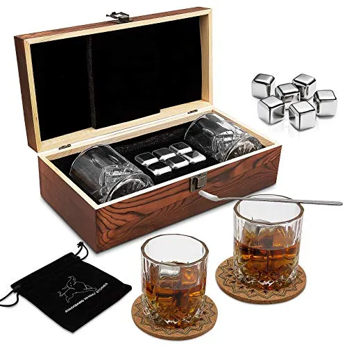 Whisky Steine Geschenkset – 6 Edelstahl Whisky Eiswürfel Wiederverwendbar