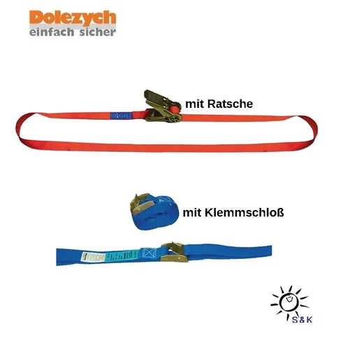 DOLEZYCH Zurrgurt DIN 12195-2 Länge 6 m Breite 25 mm mit Ratsche LC U 700 daN