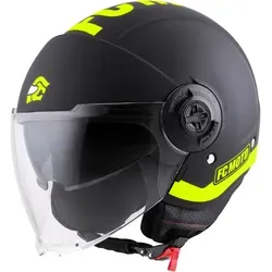 FC-Moto Ralgo Jethelm, schwarz-gelb, Größe M für Frauen - Sicherer Jethelm mit ECE 22.06 Zertifizierung. Hergestellt aus robustem HIRP-Material und ausgestattet mit praktischem Ratschenverschluss für optimalen Tragekomfort.