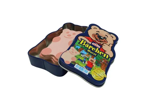 Chr. Tanner GmbH Spiellebensmittel Reinert Bärchen Wurst aus Holz in Metalldose, (Set, 4-tlg., 1), Perfekt für Kaufladen, Spielküche oder kreatives Rollenspiel