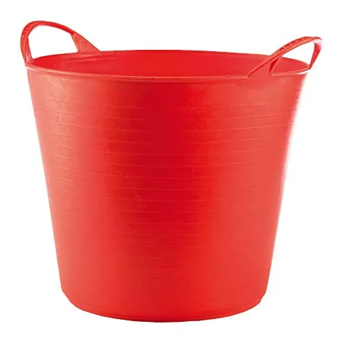 RED HOG Gartenkorb Kunststoff 26L Griffe Haltbarkeit: 120 kg Flexi Bag Wäschekorb Rund Behälter für Haus, Garten, Gebäude, Superstark, Mehrzweck, Verstärkungsrippen, Rissbeständig, Rot