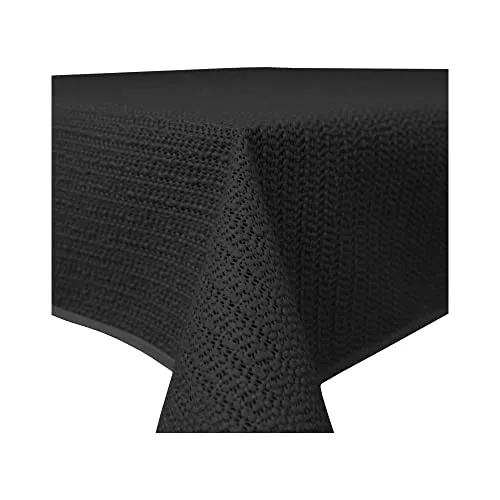 Gartentischdecke Outdoor rechteckig wetterfest wasserabweisend rutschfest abwischbar PVC Weichschaum Tischdecke für Garten, Balkon, Terrasse und Camping (Schwarz, 110 x 140 cm)