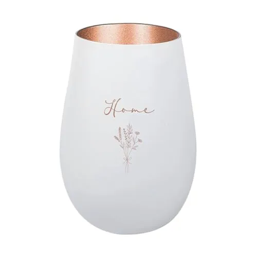 Der-Porzellan-Laden Windlicht mit Gravur Home, Weiß Bronze, Teelichthalter aus Glas mit Spruch, Tischdeko modern
