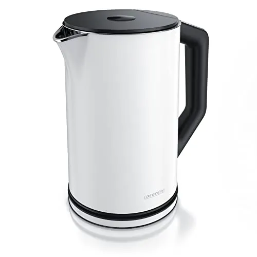 Arendo Edelstahl Wasserkocher ELEGANT - Temperaturregler 40-100 Grad - Wasserkocher mit 1,5 Liter Fassungsvermögen und 2200 W, BPA-frei und doppelwandig für sichere Handhabung. Ideal für Teeliebhaber mit präziser Temperatureinstellung in 5°-Schritten.