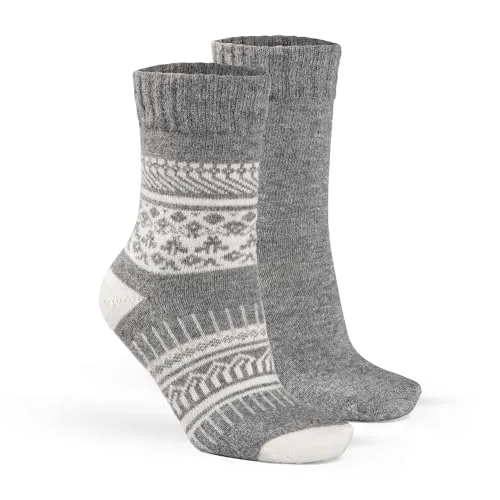 Fellhof Alpaka Hygge Socken 2er Pack gemustert & unifarben Damen Herren grau Größe 39-42