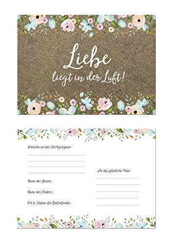 Ballonkarten 50 Stück, Ballonflugkarten für die Hochzeit, Hochzeitskarten