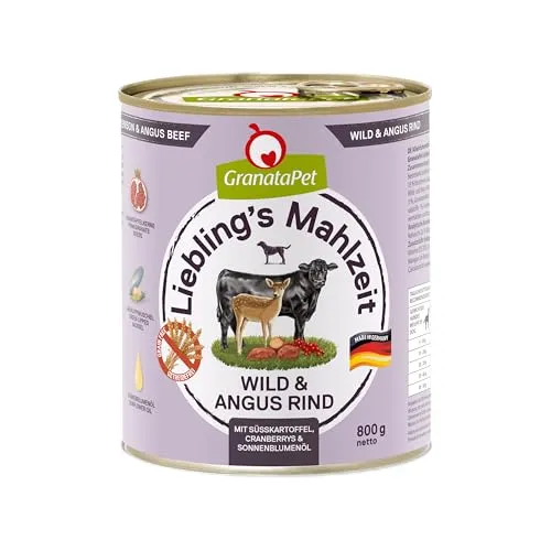 GranataPet Liebling's Mahlzeit Wild & Angus Rind, Nassfutter für Hunde, Hundefutter ohne Getreide & ohne Zuckerzusätze, Alleinfuttermittel, 6 x 800 g
