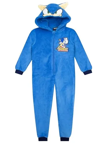 Sonic The Hedgehog Schlafoverall Kinder | Jungen Schlafanzug Sonic | Fleece Schlafanzug Kinder Gaming | Blau 158