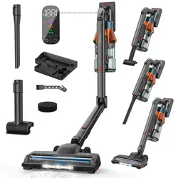 Lubluelu Akku-Staubsauger,85000PA/ 650W/70Min, Staubsauger Kabellos Mit Selbststehendes Design, Flexibles Biegegelenk, Anti-Tangle Bodenbürste,G30