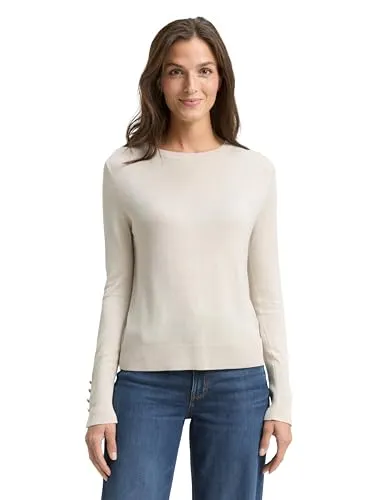 TOM TAILOR Damen 1049125 Strickpullover Mit Knopf-Details, 36844 - Sand Stone Beige Melange, M EU