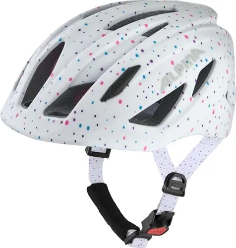 ALPINA PICO Flash - Leichter & Bruchfester Fahrradhelm für Kinder, White Polka Dots Gloss - Fahrradhelme mit robuster 3-Shell-Außenschale, neigbarem Verstellsystem für perfekten Sitz und optimalem Schutz dank HI-EPS-Technologie.