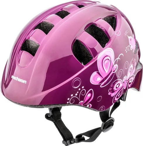 Meteor Kinderhelm KS08, rosa Schmetterlinge, Größe M 52-56 cm - Fahrradhelm für Kinder mit AIR FLOW System für optimale Belüftung. Leicht und komfortabel, ideal für sicheres Fahren auf dem Fahrrad oder Rollschuhen.