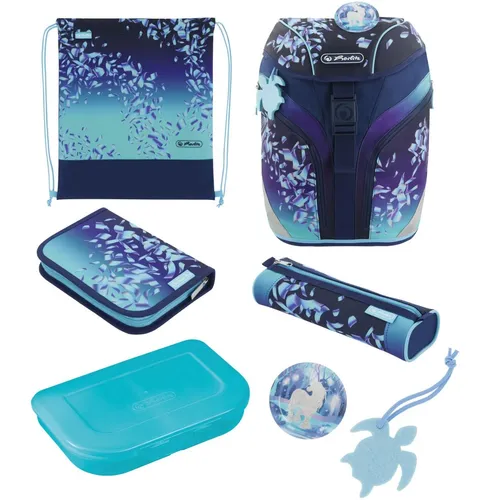 Herlitz Schulrucksack SoftLight Plus Blue Ice Set - Schulranzen für Mädchen im 5-teiligen Set, leicht mit nur 800 g, ergonomisches Rückensystem und optimale Sichtbarkeit dank hochreflektivem Material.