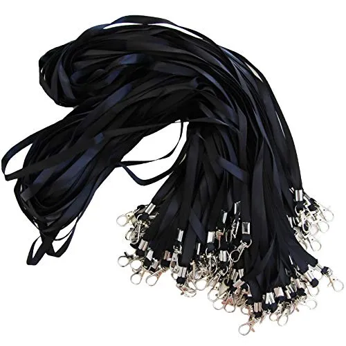 IBOO Halsschlaufen von 45 cm mit Schlaufe für Ausweise, Badges, Schlüssel, Mitarbeiter, Besucher. (Schwarz, 100)