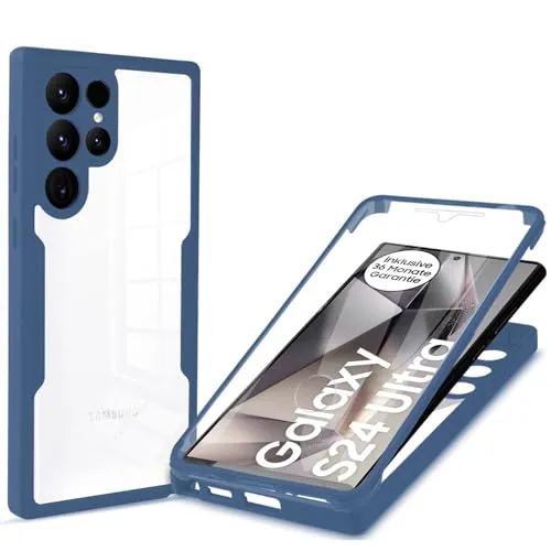 Grad Hülle Kompatibel mit Samsung Galaxy S24 Ultra | Handyhülle mit eingebautem Displayschutz für Galaxy S24 Ultra | Blau 360