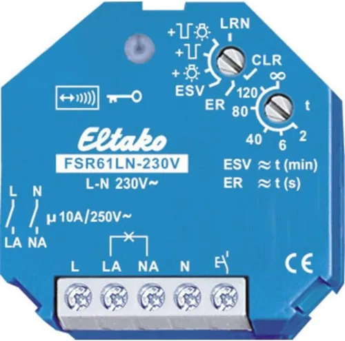 Eltako FSR61LN-230V Funkaktor Stromstoß-Schaltrelais - Funkaktor für 2-poliges Schalten, ideal für moderne Smart Home Anwendungen. Mit 10A/250V AC und verschlüsselter Funkübertragung für hohe Sicherheit.