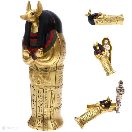 Anubis Sarkophag mit Mumie Ägyptischer Gott Altägypten massiv 0,8Kg