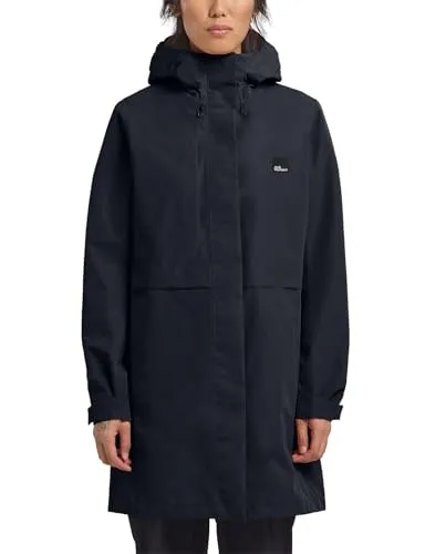 Jack Wolfskin Damen TERRAVIEW 2L COAT W Mantel - Dark Navy, XS - Damen-Mantel mit fest verbundener Kapuze, einstellbaren Bündchen und praktischem Stauraum durch 2 Hüft- und 1 Innentasche – ideal für wechselhaftes Wetter.