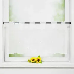Kurzgardine scheibengardine, Weiß Hochglanz, Textil, Blätter, 90x30 cm, ohne Technik, Wohntextilien, Gardinen & Vorhänge, Fertiggardinen, Scheibengardinen
