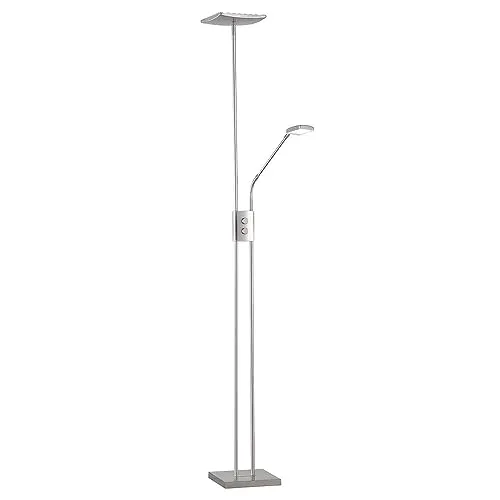 Reality Leuchten Deckenfluter dimmbar mit Leselicht, Silber matt 185cm - Lampen mit dimmbarem Deckenfluter und Leselicht, individuell einstellbar für optimale Ausleuchtung und Komfort beim Lesen.
