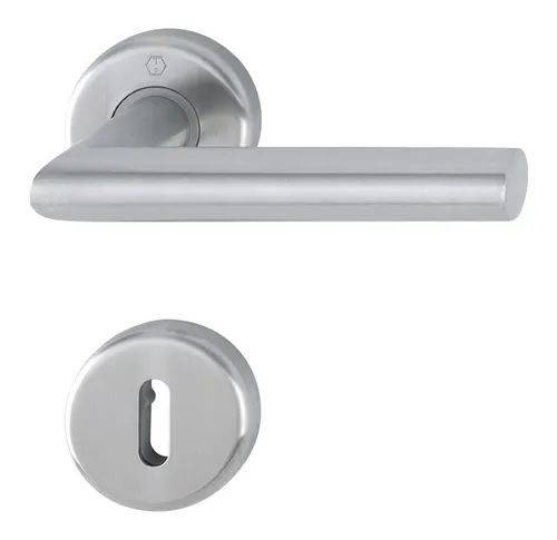 Hoppe Utrecht Edelstahl-Rosetten-Türgriff-Garnitur E1444Z/17KV/17KVS, Ovalbart, mit Schlüsselrosetten für Innentüren - matt - 3881712