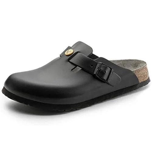 BIRKENSTOCK Damen Clogs Boston ESD Schwarz - Clogs für Damen, ESD-gerecht und anatomisch geformtes Kork-Latex-Fußbett für optimalen Komfort bei der Arbeit.