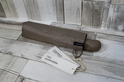 Esprit Taschenschirm Easymatic Light - Taupe Gray Metallic - Taschenschirm für Damen mit Auf-Zu Automatik, umweltfreundlichem recyceltem Polyester und nur 340 g leicht. Ideal für unterwegs und passt in jede Handtasche.