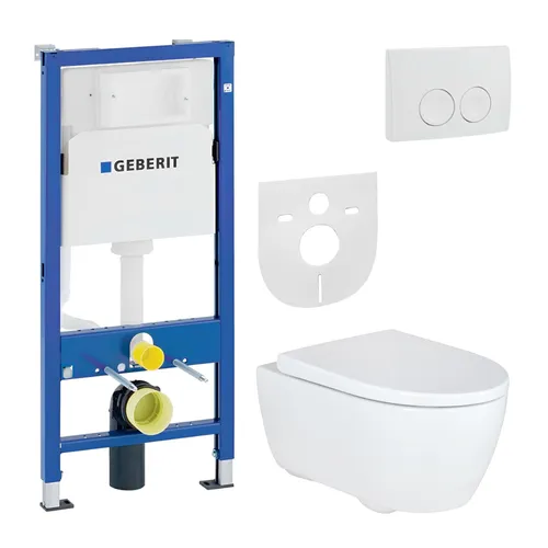 Geberit iCon WC Komplettset - Spülrandloses Wand-WC mit UP100 Vorwandelement - Hochwertiges spülrandloses Wand-WC mit Rimfree-Technologie für einfache Reinigung und hygienische Nutzung. Komplettset inklusive Duroplast-Sitz, Vorwandelement und Schallschutz für komfortable Montage.
