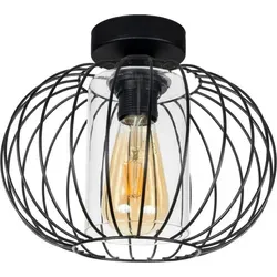 Retro Deckenleuchte E27 rund Schwarz Metall Ø25 cm - Stylische Deckenlampe für Wohnzimmer und Flur, aus robustem Metall mit Retro-Design, ideal für eine gemütliche Beleuchtung.