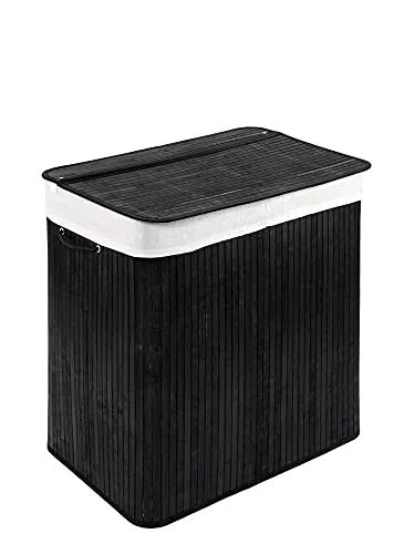 PANA®ECO Bambus Wäschekorb mit Deckel (72 L) • Wäschebox mit herausnehmbaren Wäschesack • Faltbarer Wäschesammler • Badezimmer Wäschetruhe • 100% Bambus • Farbe: Schwarz (40x30x60 cm)