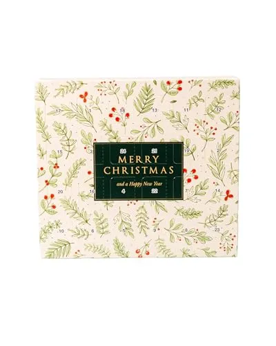 Gummi Bären Land – XS Schokoladen Adventskalender – Gefüllt mit Brandt Knusperkugeln – Festliches Design mit Blättern und Beeren – Merry Christmas Edition