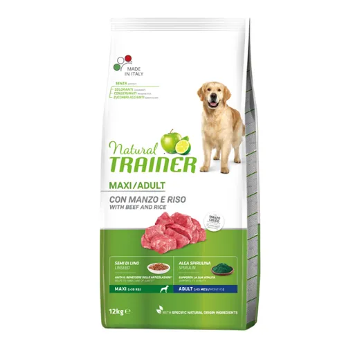 Croquettes Für Hunde Natural Trainer Maxi Adult Rind Und Reis. Format Von 12 Kg