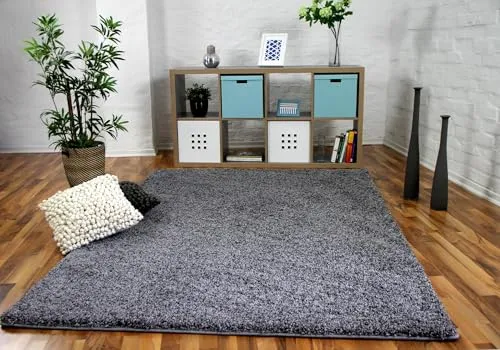 Luxus Hochflor Langflor Teppich Milano Grau - 100% Polypropylen, ca. 43 mm Florhöhe, super weich und pflegeleicht, schadstoffgeprüft, für ein gemütliches Zuhause im Wohnzimmer, Schlafzimmer oder Flur